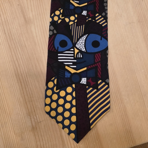 Romero Britto 90s Abstract Face 100% Silk Tie Artist Hand Signed - Picture 1 of 5